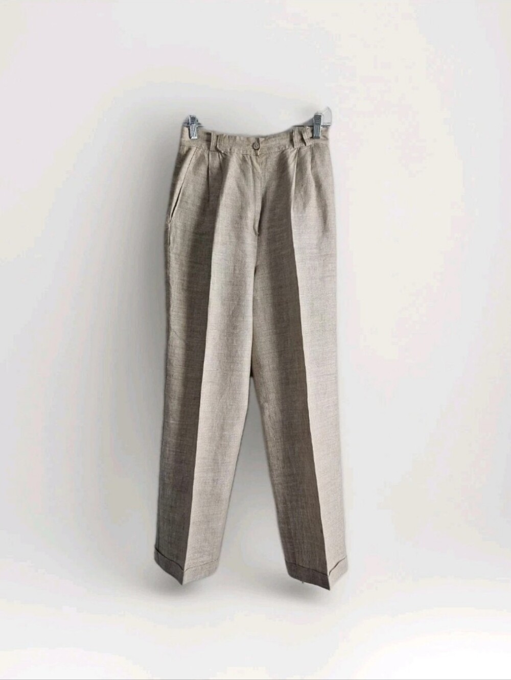 Vintage A La Mode 100% Linen Ivory High Waisted Dress Pants Size 9-10 Trousers